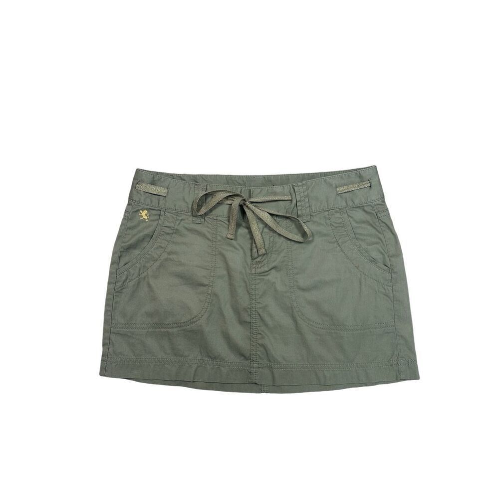 vintage y2k express mini mirco skirt army green utility drawstring waistband 2